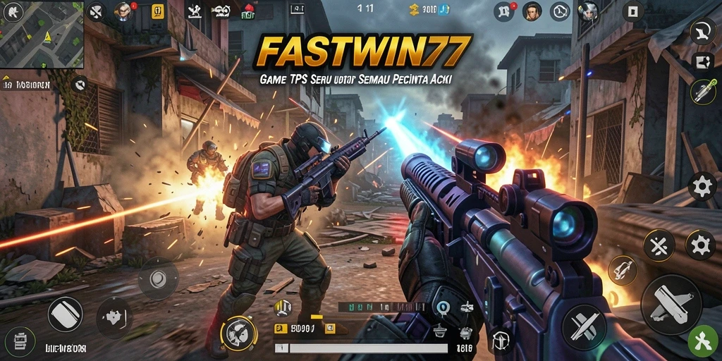 Tampilan seru gameplay FASTWIN77 dalam pertempuran TPS yang mendebarkan.