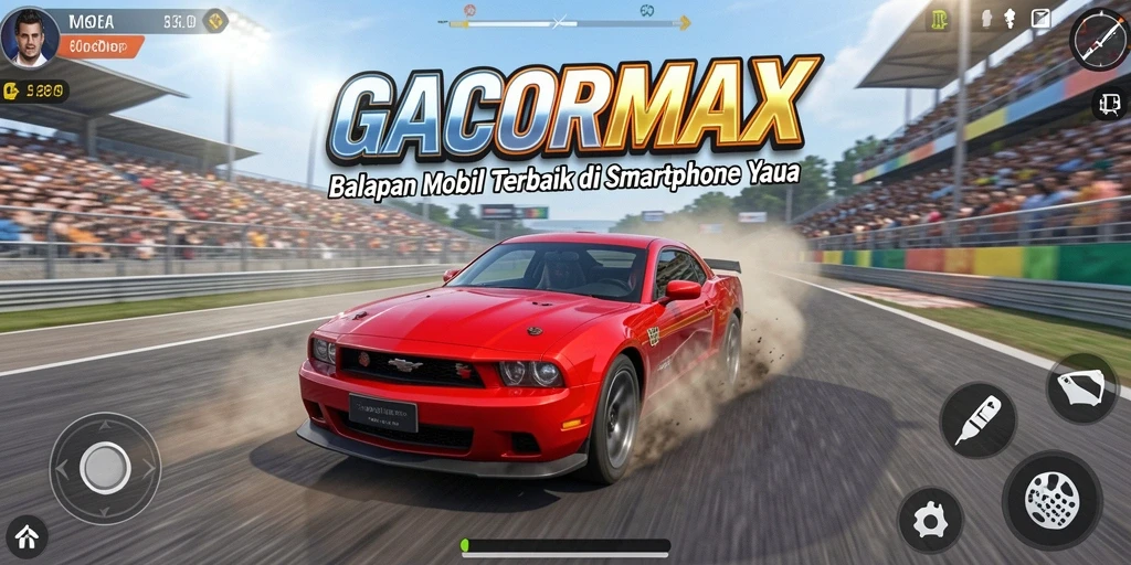 Gameplay GACORMAX dengan mobil balap yang memukau.