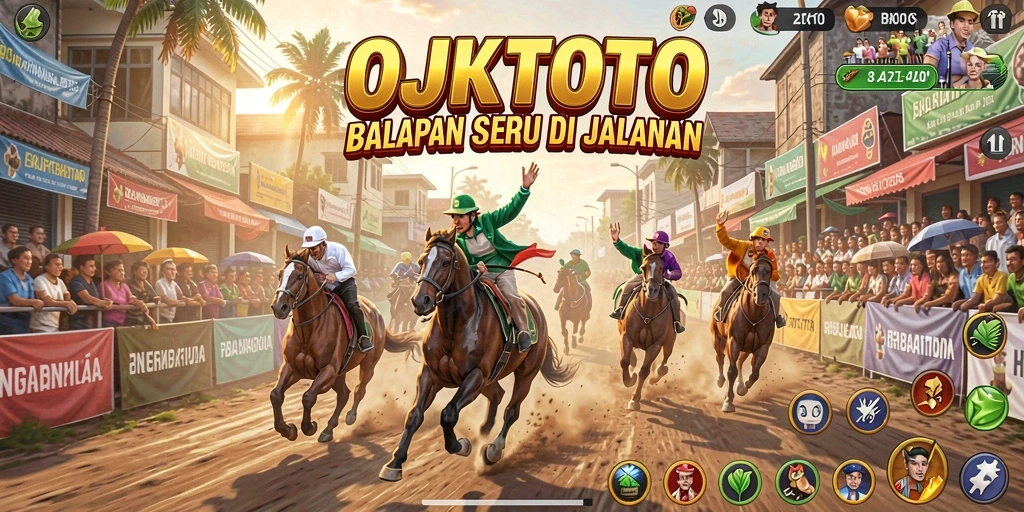 Screenshot OJKTOTO menampilkan aksi balapan mendebarkan di jalanan.
